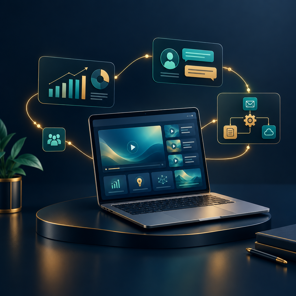 Conceptual illustration of online learning and practical AI applications in business operations.
